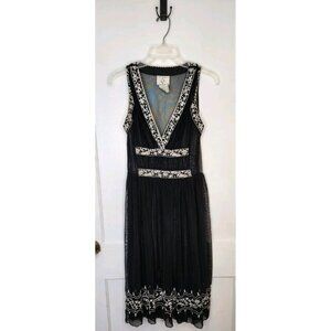 Vintage Y2K ICE Black Mesh Embroidered Bodice Flowy Dress Size 8